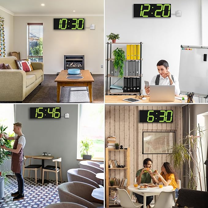 CHKOSDA LED Large Digital Wall Clock, Oversize Digital Clock with 6” Numbers, Remote Control Count up/Countdown Timer Clock, Auto Dimmer, Big Calendar and Thermometer(Yellow