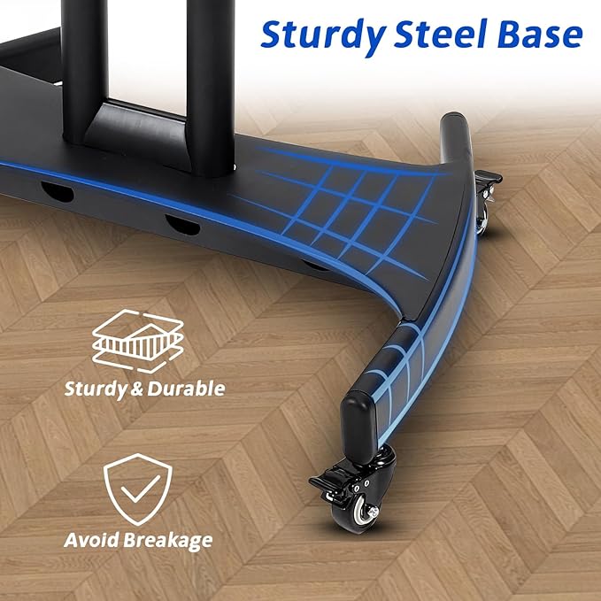 GCCSJ Rolling TV Stand with Adjustable Shelf,Portable TV Stand on Wheels for 32-75 Inch Screens,Heavy Duty Base Mobile TV Cart,132 LBS Weight Capacity, Suitable for Living Room/Bedroom/Office