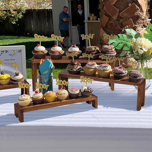 4 Set Large Wooden Tiered Riser Display Stands for Vendor Events,Stackable Perfume Organizer Cologne Stand for Men Women,Wooden Cupcake Dessert Stand,Wood Dessert Table Display Set,Food Display Risers for Party(12-11.2-10.4-9.6IN)