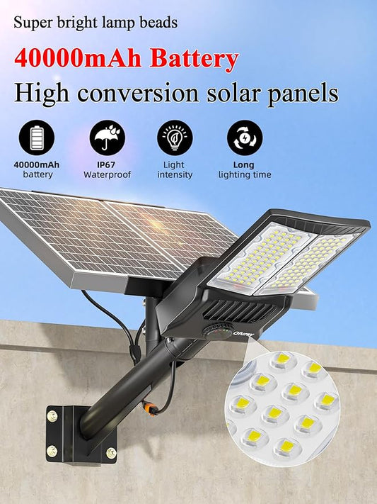Ofuray OL-9600W Solar Street Lights Outdoor,Parking Lot Lights Commercial Dusk to Dawn up to 520,000Lm,40,000mah Big Power Solar Security Flood Remote Control with Motion Sensor for Street,Yark