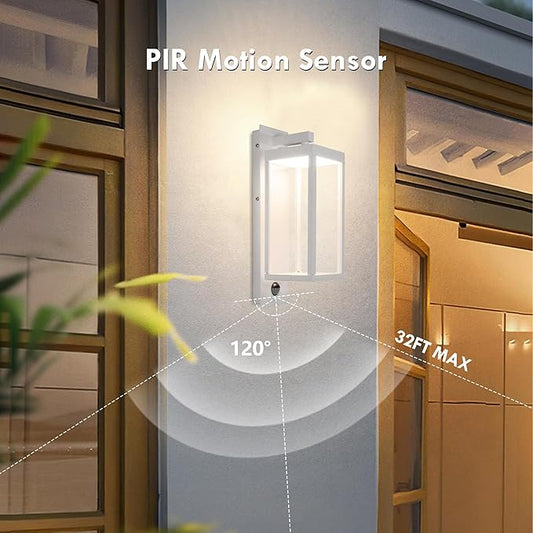 Lustrlach Outdoor Motion Sensor Wall Lights,15In Modern LED Exterior Sconce White Porch Light Fixture IP54 Waterproof with Glass for House Patio Garage Garden,3000K,750LM