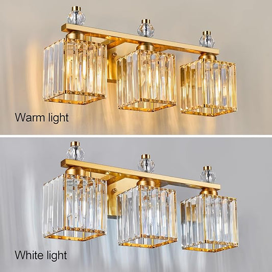FDPBY Bathroom Vanity Lights 3-Light Modern Crystal Vanity Light Gold Bathroom Light Fixtures Over Mirror Crystal Bathroom Vanity Lighting Fixtures