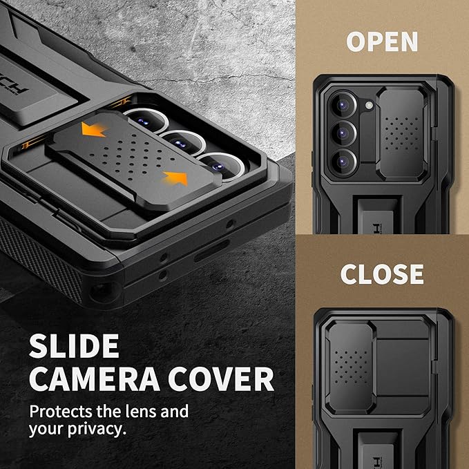 TONGATE for Z Fold 6 Case with Ring Stand, Built-in S Pen Holder & Glass Screen Protector Shockproof Rugged Z6 Phone Case with Slide Camera Cover & Belt Clip for Samsung Galaxy Z Fold 6 2024, Black