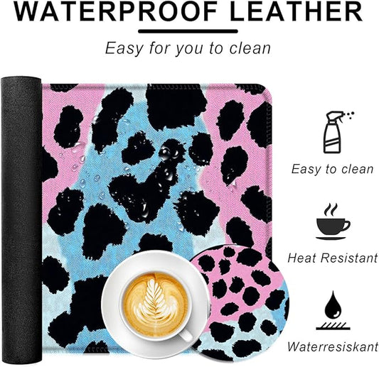 BFUKVOU Large Keyboard Mouse Pad Set, Extended Mouse Pad+Keyboard Wrist Rest Support, Memory Foam Ergonomic Easy Typing, 4Pcs (31.5×11.8 in) Desk Pad Set for Office Home,Leopard Print