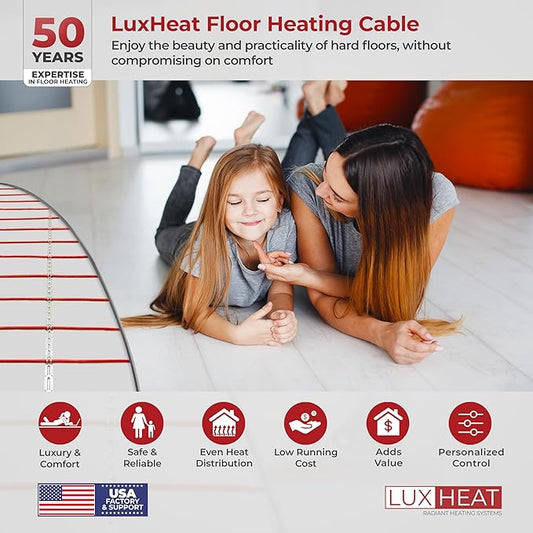 LuxHeat 120sqft Floor Heating Cable Kit - 240v Electric Heated Floor System - Heated Flooring System Includes UDG4 Programmable Thermostat w/GFCI, Heating Cable, Strapping, Sensor & Alarm