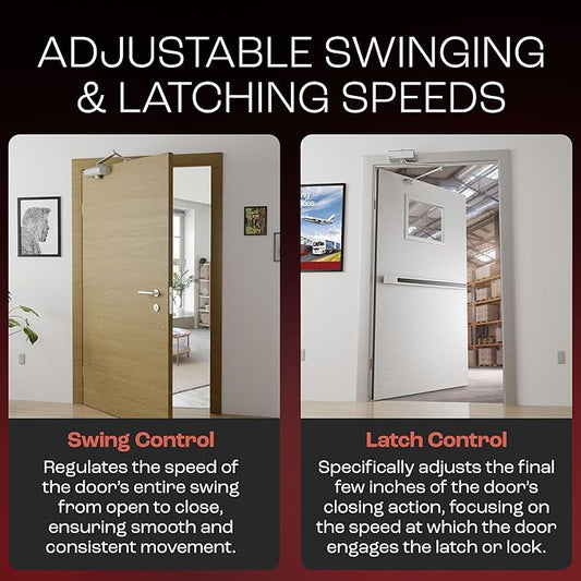 PrimeWare DC-300 Automatic Adjustable Door Closers for Home | Soft Close, No Slam | Residential and Commercial Door Closer | Level 3 | for Doors Weighing 90-140 lbs | Hydraulic Door Spring - Nickel