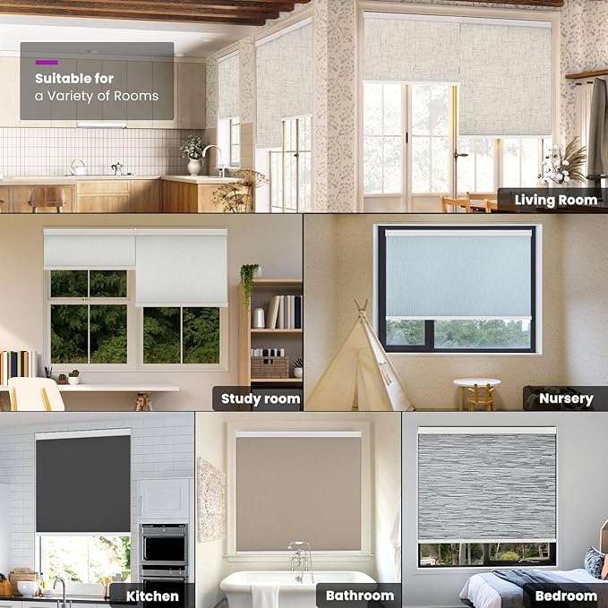 Astomi Motorized Roller Shades for Windows, Blackout Smart Blinds for Indoor, Effortless Remote & Voice Control, Compatible with Alexa, Google Home, Custom Size,Fabric-Pure White