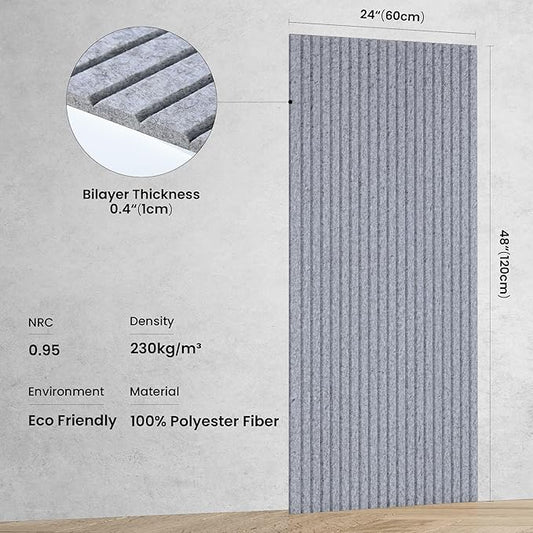 10 Pack Large Acoustic Panels,48 x 24 x 0.4 Inch Sound Proof Foam Panels for Walls,Premium Noise Dampening Panels,Sound Panels for Media Room, Office and Studio,Silver Gray