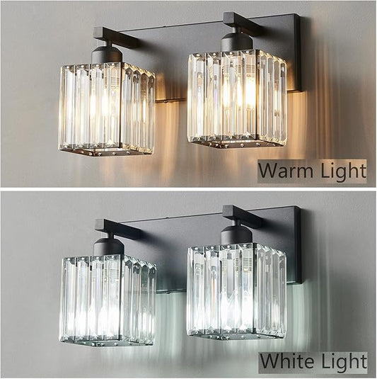 FDPBY Modern Bathroom Vanity Light 2-Lights Black Crystal Bathroom Wall Light Vanity Light Fixtures,12.59-inch Modern Minimalist Design