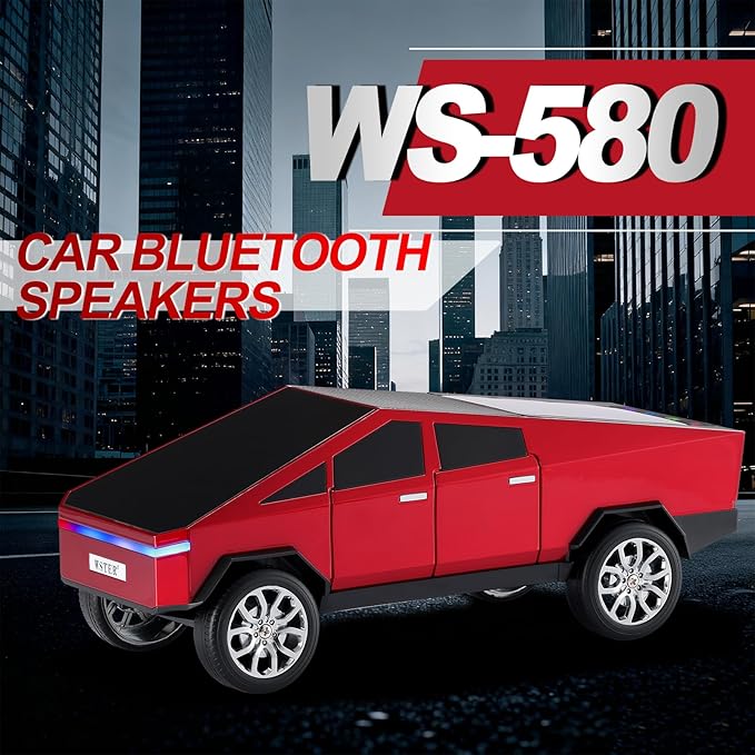 WSTER Futuristic Pickup Truck Bluetooth Speaker with LED Display Screen β Practical Gift Choice for Car Model Fans & Audio Users, TWS Stereo, FM Radio, USB/TF Playback, Front LED Headlights, Mic(RED)