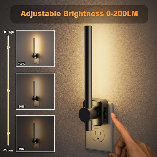 JandCase Night Lights Plug into Wall,0-200LM Dimmable LED Nightlights, Soft White 3000K Vanity Night Light with Auto Light Sensor for Bathroom Dressing Room, 1 Pack