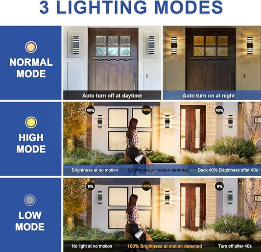 2 Pack Motion Sensor Outdoor Wall Light Fixture Up Down Porch Lights Modern Dusk to Dawn Exterior Sconce Light Wall Mount Outside Coach Lantern for House Front Door Garage (With 4 Dimmable Warm Bulbs)