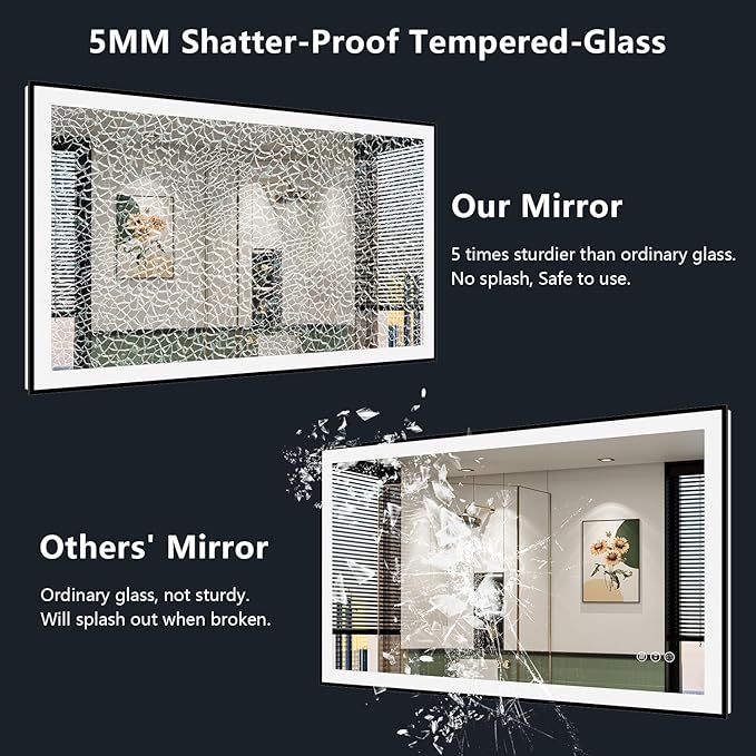 YEELAIT 28x32 Inch LED Bathroom Mirror with Lights (Front Lit and Backlit) Black Framed Lighted Vanity Mirror for Bathroom Wall Dimmable Anti-Fog Memory Tempered Glass Horizontal/Vertical