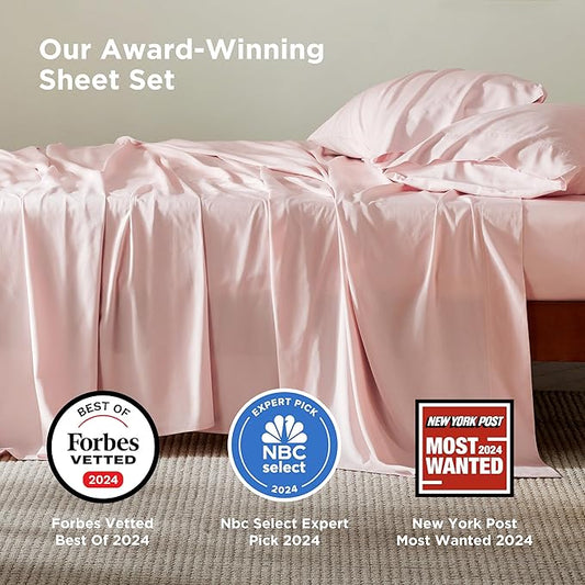 Bedsure King Size Sheets Set, Cooling Sheets for Hot Sleepers, Rayon Derived from Bamboo, Breathable & Soft, Deep Pocket Up to 16 Inches, Hotel Luxury Silky Bedding, Pink