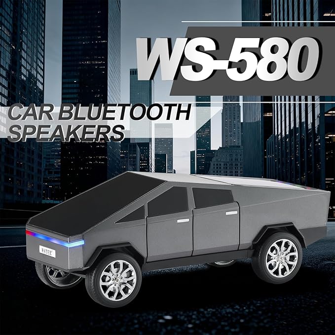 Futuristic Pickup Truck Bluetooth Speaker with LED Display Screen β Practical Gift Choice for Car Model Fans & Audio Users, TWS Stereo, FM Radio, USB/TF Playback, Front LED Headlights, Mic(Gray)