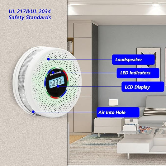 Yfwsrecinoe 3 Pack Upgraded Combination Smoke and Carbon Monoxide Alarm Detector, Dual Sensor Smoke Alarm&Carbon Monoxide Detector (Includes Battery)