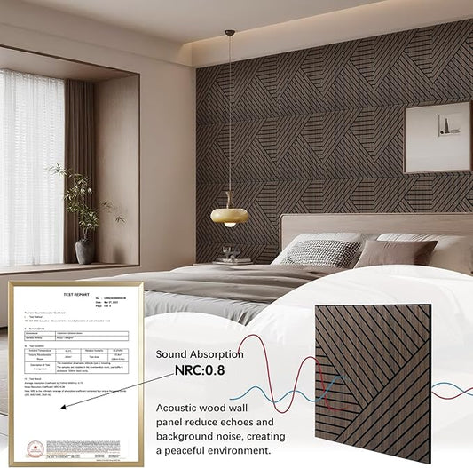 ARMURO 4 Packs Acoustic Wall Panels - Self-Adhesive 3D Wood Slat Wall Panel- Peel and Stick Sound Absorbing Panels for Noise Reducing - Feature Wall Decor for Home & Office