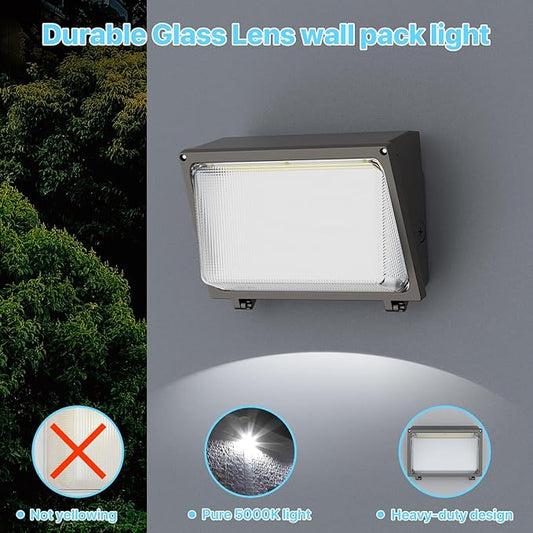 HYPERLITE LED Wall Pack Light: 120W Glass Lens LED Wall Packs Outside Lighting - 18000lm Flood Lights Outdoor with photocell 4 Packs for Area Parking Lot Driveway UL Listed