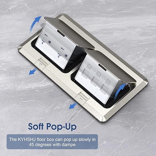 KYHSHJ Dual Pop-Up Floor Electrical Outlet Box Kit,20 Amp Stainless Steel TR Tamper-Resistant Duplex Receptacle Outlet,3-Port RJ45 Datacom Receptacle,ETL Listed,Stainless Steel Color