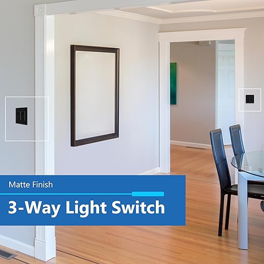 LIDER Balck Minimalist Decorator Switch, Frameless Paddle Light Switch, On/Off Rocker Switch, 3-Way, Residential Grade, 3 Wire 15A 120-277VAC, 10 Pack