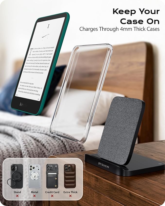 Stouchi Foldable Wireless Charging Dock Compatible with Kindle Paperwhite Signature Editions (2022 & 2024) and Colorsoft Signature Edition, Samsung Ebook,USB-C Charger Stand, Ready-to-Gift