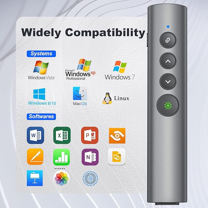 Rechargeable Green Laser Pointer for Presentation, Clicker for PowerPoint Presentations, USB-C/A Power Point Clicker, Wireless Presenter Remote for Computer/Mac/PPT/Google Slide Advancer
