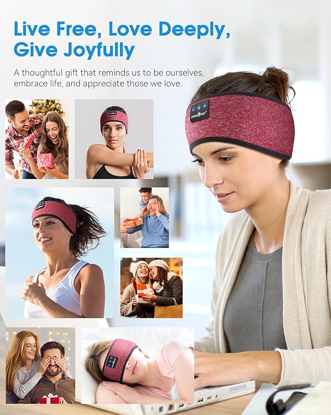 MUSICOZY Sleep Headphones Wireless Bluetooth 5.4 Headband, Music Sports Sleeping Headband Headphones Earbuds Earphones for Women Girls Mom Workout Running Jogging Yoga Cool Gadgets Unique Gifts