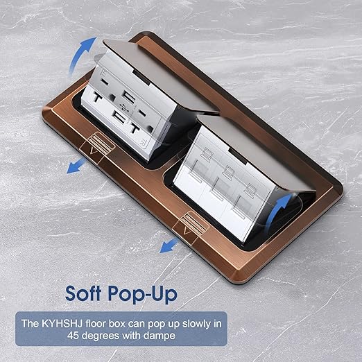 KYHSHJ Dual Pop-Up Floor Electrical Outlet Box Kit,20 Amp Stainless Steel USB TR Receptacle Outlet,3-Port RJ45 Datacom Receptacle, ETL Listed, Bronze