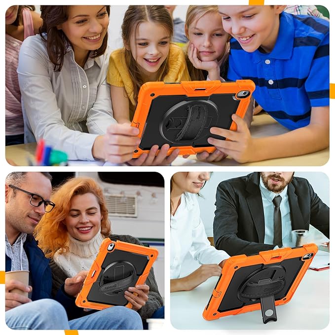timecity for iPad Air 13 Inch Case M3 2025/ M2 2024, 360° Rotating Stand, Pencil Holder & Wireless Charging, Shockproof with Screen Protector & Shoulder Strap - for Designers & Professionals, Orange