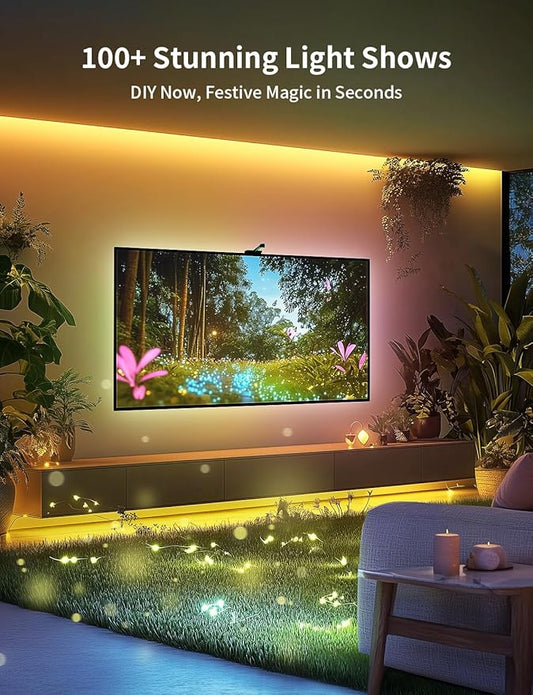 Ailofy Smart TV LED Backlight with Camera for 55-70 inch Screens, 12.48ft LED Strip Lights Sync to Screen & Music, Color Changing Lights Work with Alexa & Google Assistant, App Control
