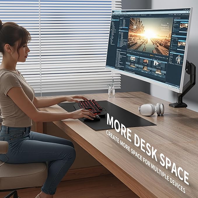 Single Monitor Arm Desk Mount,Gas Spring Monitors Arm for 17-32 inch Screens,Adjustable Computer Monitors Stand up to 4.4 to 19.8 lbs,Vesa Mount with Clamp and Grommet Base, VESA 75 & 100mm