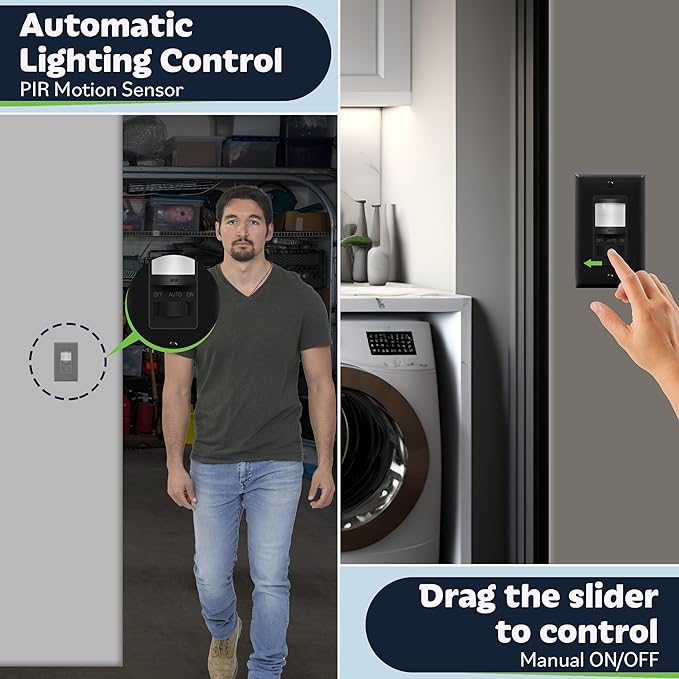 TOPGREENER in Wall PIR Motion Sensor Light Switch, Occupancy Sensor Switch, ๐๐๐ฎ๐ญ๐ซ๐๐ฅ ๐๐ข๐ซ๐ ๐๐๐ช๐ฎ๐ข๐ซ๐๐, On/Off Override, ๐๐ข๐ง๐ ๐ฅ๐ ๐๐จ๐ฅ๐, 4A, 500W, TSOS5-BKWP,Black,2 Pack