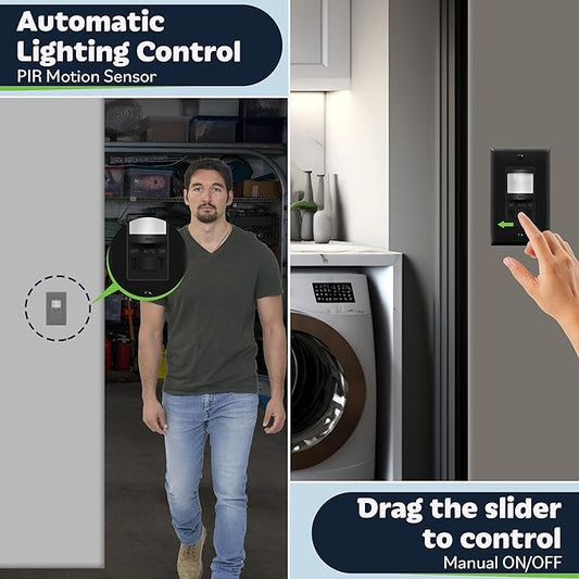 TOPGREENER in Wall PIR Motion Sensor Light Switch, Occupancy Sensor Switch, ๐๐๐ฎ๐ญ๐ซ๐๐ฅ ๐๐ข๐ซ๐ ๐๐๐ช๐ฎ๐ข๐ซ๐๐, On/Off Override, ๐๐ข๐ง๐ ๐ฅ๐ ๐๐จ๐ฅ๐, 4A, 500W, TSOS5-BKWP,Black