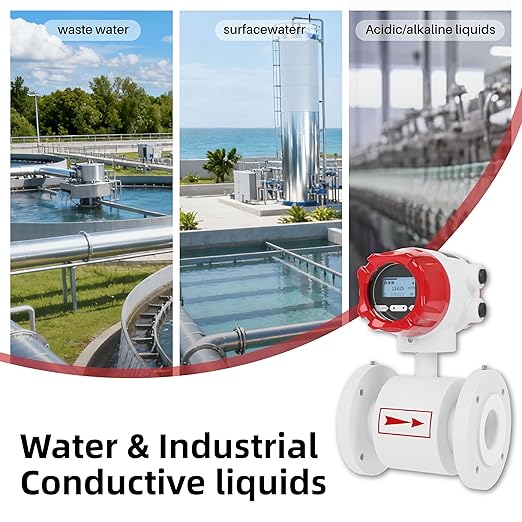 Electromagnetic Flow Meter,High-Precision Industrial Flowmeter Digital Display IP65 Protection 4-20mA Output Pipe Sensor for Wastewater, Sewage, and Seawater(DN32)
