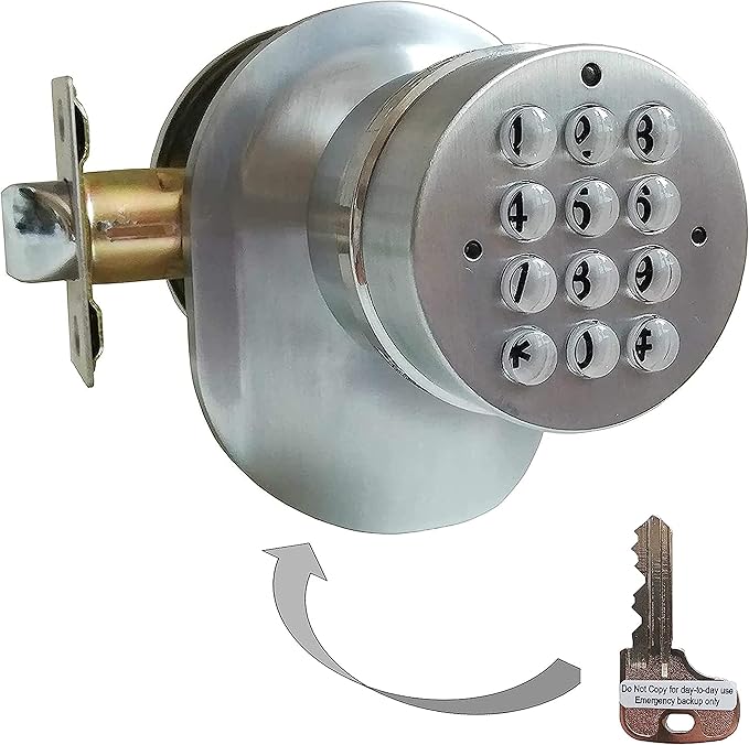 SoHoMiLLยฎ Electronic Keypad Door Knob SoHo Millยฎ and Lock Set with Backup Mechanical Key (Spring Latch Lock; Not Deadbolt; Not Phone Connected), Single Front keypad YL 99 Upgraded Model-B