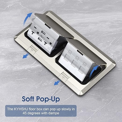 KYHSHJ Dual Pop-Up Floor Electrical Outlet Box Kit,20 Amp Stainless Steel USB TR Receptacle Outlet,3-Port RJ45 Datacom Receptacle,Waterproof Gasket with IP44 Waterproof Rating, Stainless Steel Color