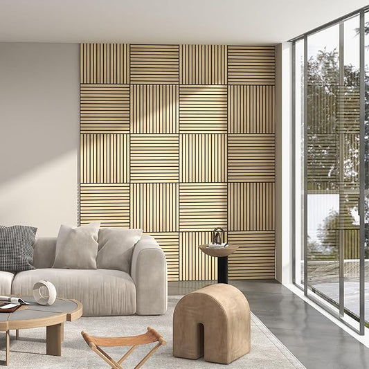 HOMCOM 4 Pack 3D Acoustic Panels, 24" x 24" Soundproof Wood Panels for Wall, Wood Slat Wall Paneling for Interior Ceiling, Office, Home Theater, Studio, Oak