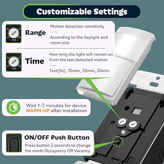 TOPGREENER PIR Motion Sensor Light Switch, Occupancy & Vacancy Motion Sensor Switch, ๐๐ฉ๐๐ซ๐๐๐ฅ๐ ๐๐ข๐ญ๐ก๐จ๐ฎ๐ญ ๐๐ซ๐จ๐ฎ๐ง๐ ๐๐ข๐ซ๐, No Neutral Wire, Single Pole, TDOS5-HL-W, White
