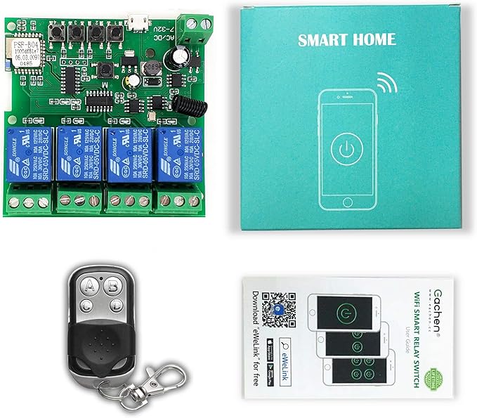 Newgoal 4 Channels WiFi Wireless Smart Switch Inching Self-Locking Relay Module,for DIY Access Control, Garage Door Opener with 433RF Remote Control (Ewelink App)