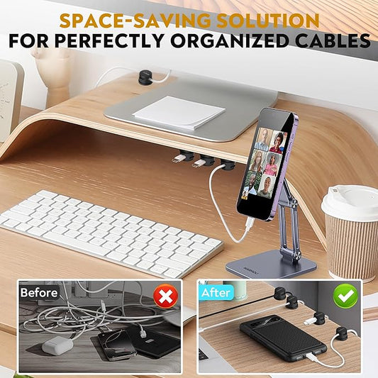 VieHome 8 Pack Magnetic Cable Management Clips - Ideal Cord Holder for Nightstand, Desk, Charger Holder - Phone Cord Holder w/360 Rotation