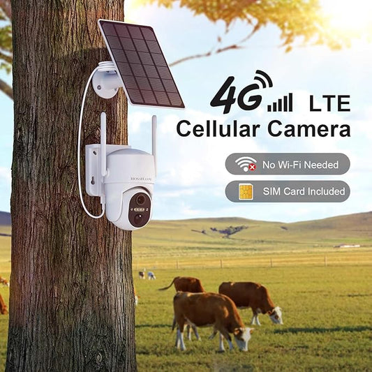 HOSAFE.COM 4G LTE Cellular Security Camera Outdoor, No WiFi Security Camera Outside, Wireless Security Cameras Outdoor Solar Powered, 360 Ptz, Human Sensor, 2K HD, 2-Way Talk, IP66, 2 Pack