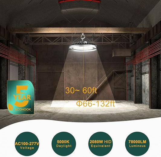 ACOHOOK 500W LED High Bay Light AC100-277V High Bay LED Light 5000K 75000LM UFO LED Lights with US Plug Suit for 30-60FT Height-πππ«π¬ πππ«π«ππ§ππ²-3Pack