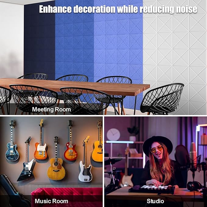 Sonicism 12 Pack X-Lined Acoustic Panels with Self-Adhesive, 12"X 12"X 0.4" Sound Proof Foam Panels, Decorative Soundproof Wall Panels, Sound Absorbing Tile for Home & Offices, Smoky Gray