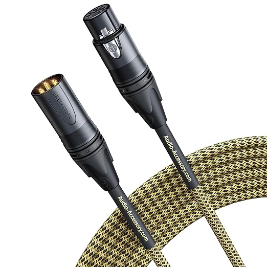 AA AUDIO ACCESSORY Gold Series Star Quad XLR Cables 25ft, Neutrik Connectors, 19AWG Microphone Cable, Kevlar-Reinforced Nylon Braided Handmade Mic Cable, 100% Coverage OFC Braid and Al-Foil Shielding