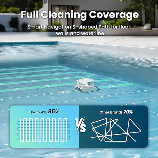 Hydro 4SE Robotic Pool Cleaner, S-Shaped Path/Auto Wall/Waterline Cleaning, 40FT Long Cable/4 Cleaning Modes, 4.1L Large Filter Basket Pool Vacuum Ideal for Inground/Above Pools