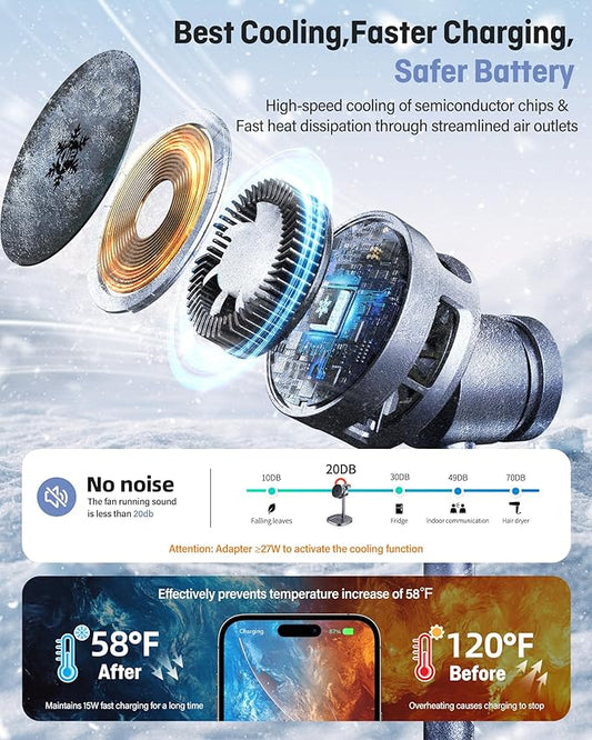 2025 New Magnetic Wireless Charger with Active Cooling, 15W Qi2 Fast 3 in 1 Charging Station for Apple Charger Stand, Wireless Charger for iPhone16/15/14/13/12 Series, Apple Watch, AirPods