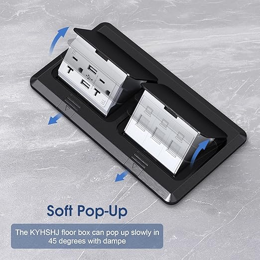 KYHSHJ Dual Pop-Up Floor Electrical Outlet Box Kit,20 Amp Stainless Steel USB TR Receptacle Outlet,3-Port RJ45 Datacom Receptacle,Waterproof Gasket with IP44 Waterproof Rating, ETL Listed, Black