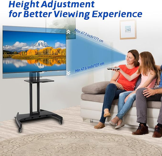 GCCSJ Rolling TV Stand with Adjustable Shelf,Portable TV Stand on Wheels for 32-75 Inch Screens,Heavy Duty Base Mobile TV Cart,132 LBS Weight Capacity, Suitable for Living Room/Bedroom/Office