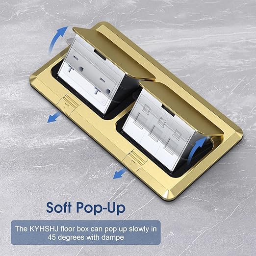 KYHSHJ Dual Pop-Up Floor Electrical Outlet Box Kit,20 Amp Stainless Steel TR Tamper-Resistant Duplex Receptacle Outlet,3-Port RJ45 Datacom Receptacle,ETL Listed, Brass