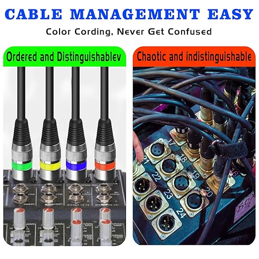 MAD OWL 4 Pack 15ft DMX Cables - Male Female XLR Connector for Microphone or Stage Lights